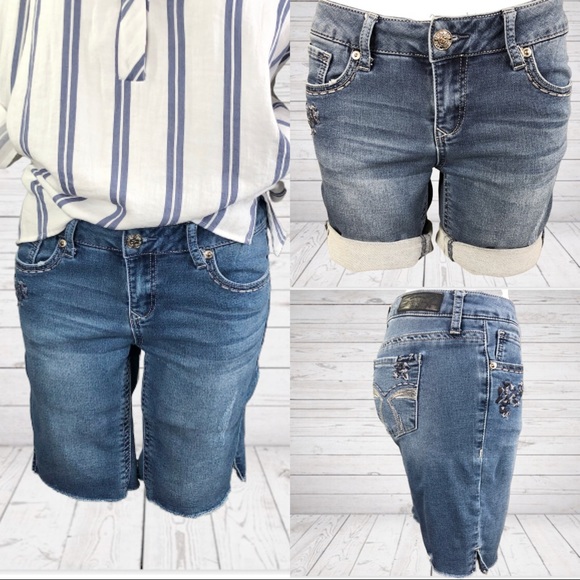 Seven7 Pants - Seven7 Bermuda Embroidered Shorts with Hem Slits